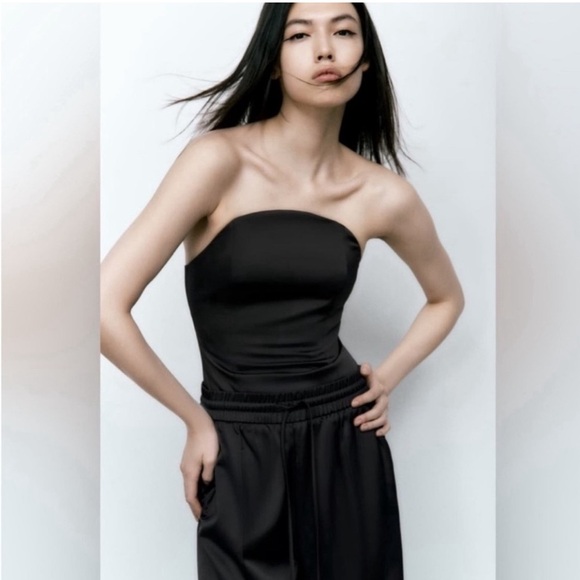 Zara Black SATIN Strapless BODYSUITNWT Size: M - Picture 2 of 9